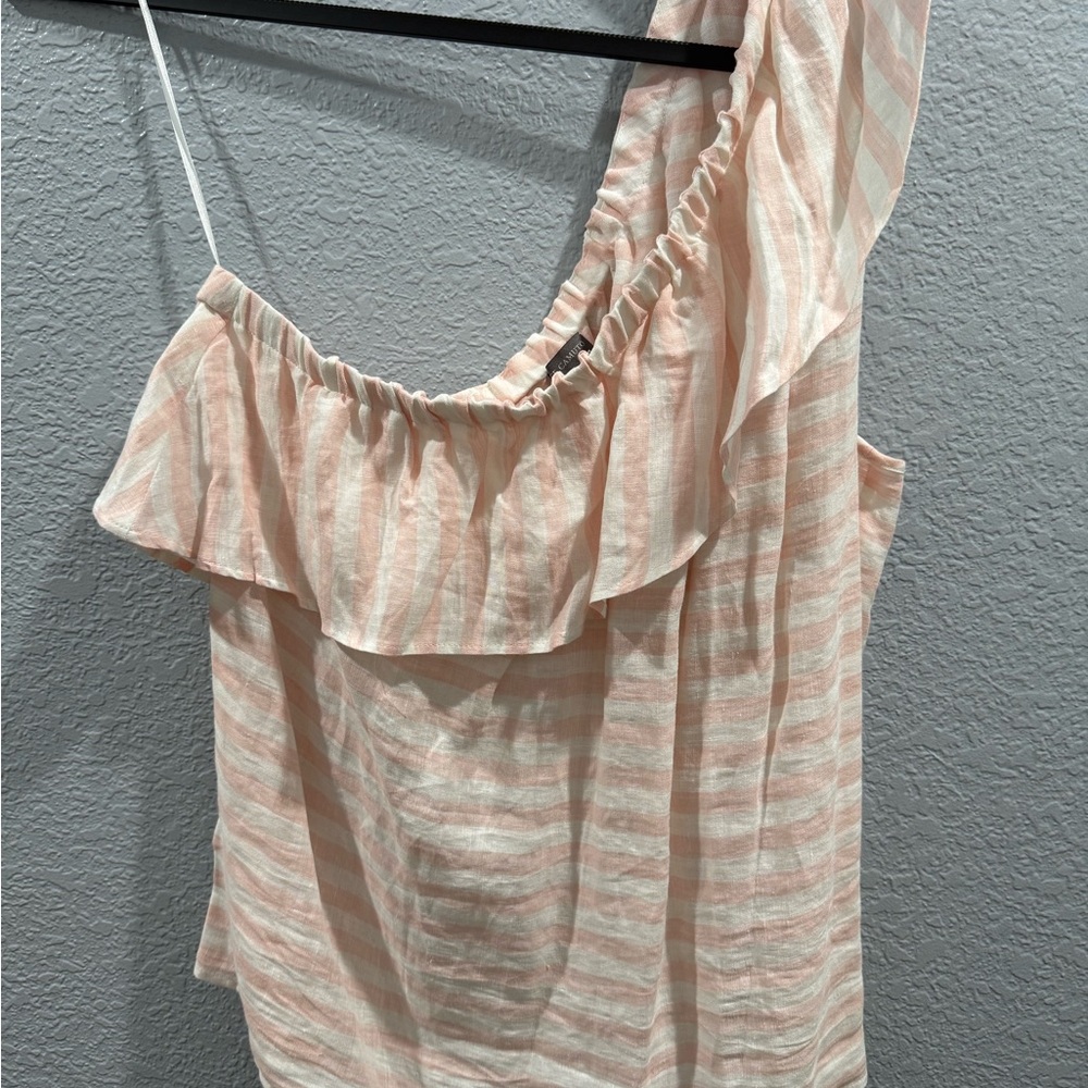 Striped Pink Ruffle One-Shoulder Top - Picture 2 of 3